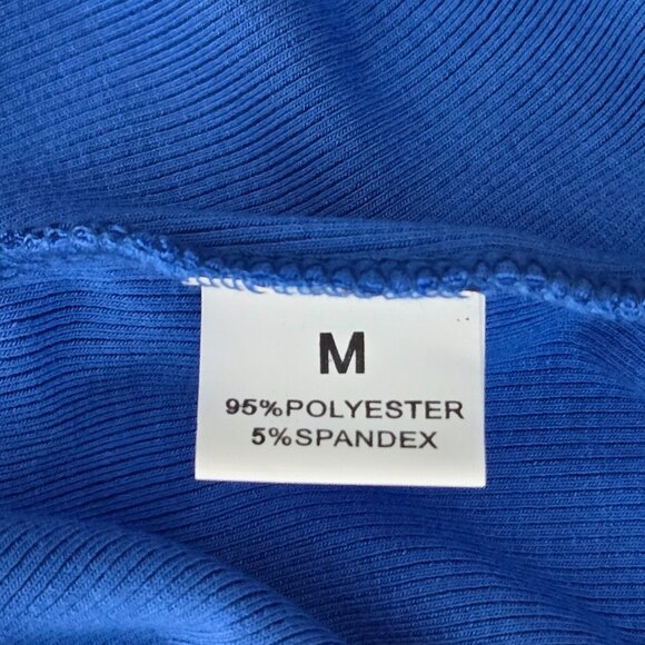 NWOT | Royal Blue Ribbed Knit Short Sleeve Top Asymmetrical Cutout | Medium - Picture 4 of 5